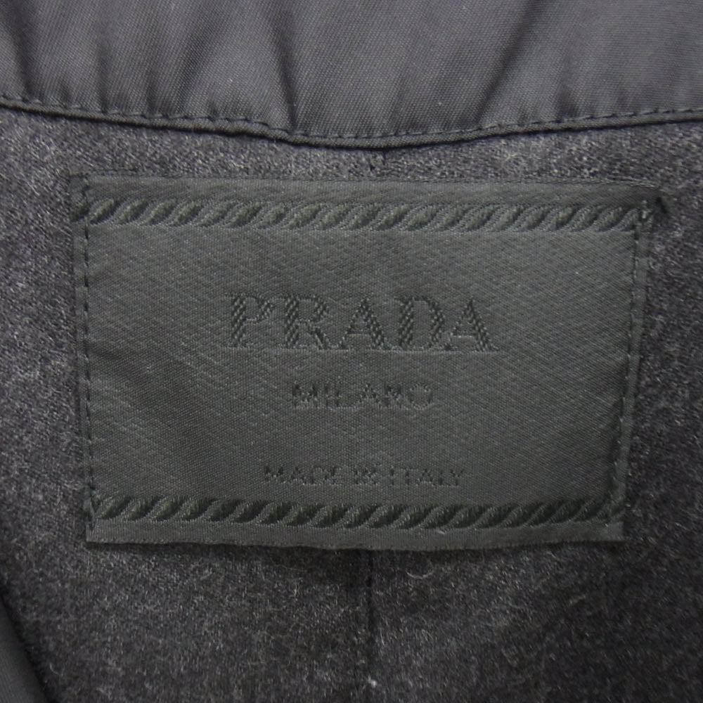 PRADA プラダ ウールライニング ナイロン ステンカラー コート ブラック系 XL【中古】