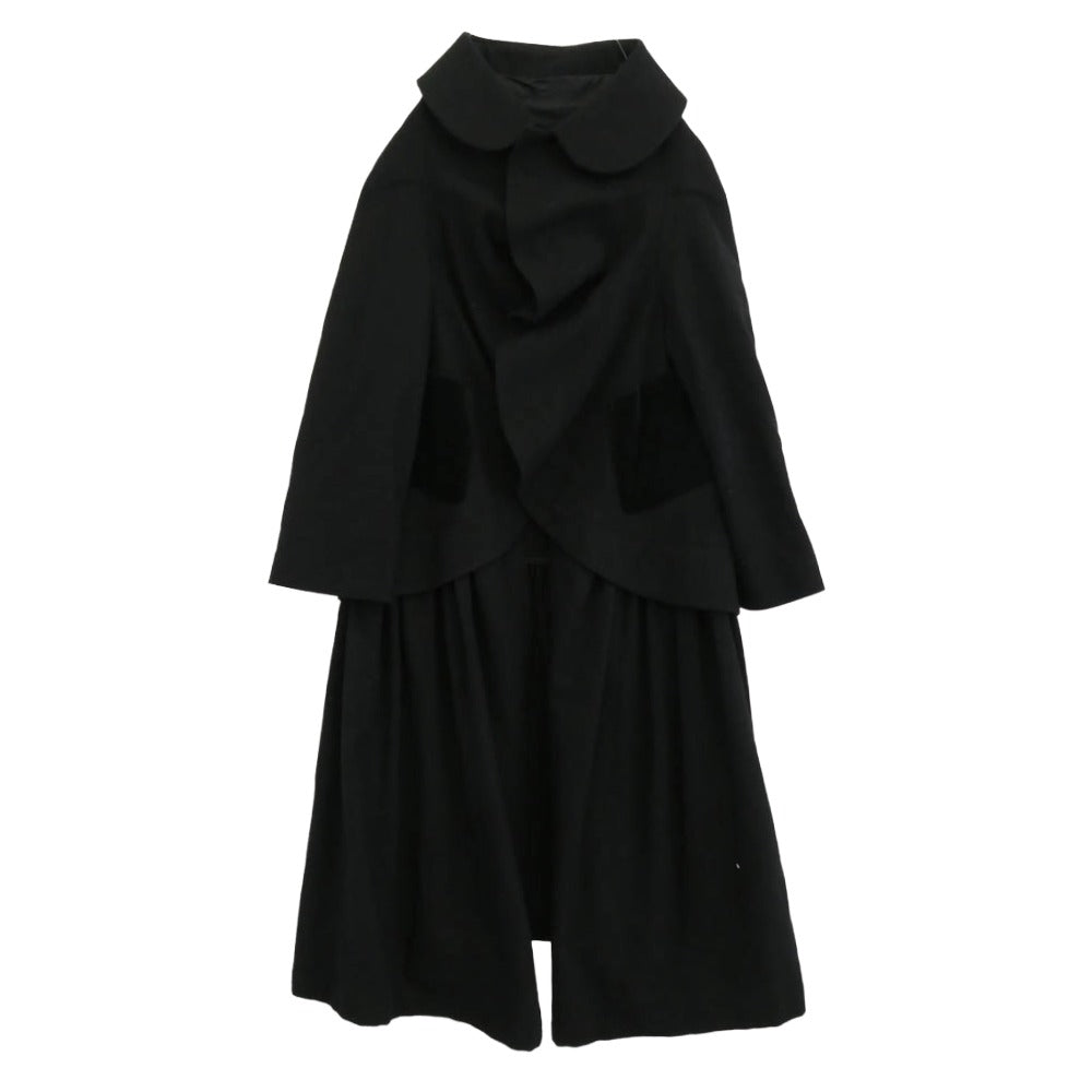 BLACK COMME des GARCONS ブラックコムデギャルソン 17AW 1T-J019 ウールフラノ ドッキング フリルギャザー コート ブラック系 S【中古】