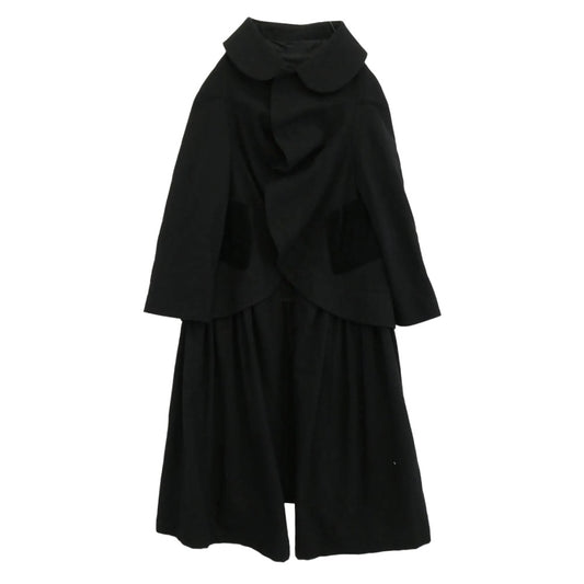BLACK COMME des GARCONS ブラックコムデギャルソン 17AW 1T-J019 ウールフラノ ドッキング フリルギャザー コート ブラック系 S【中古】