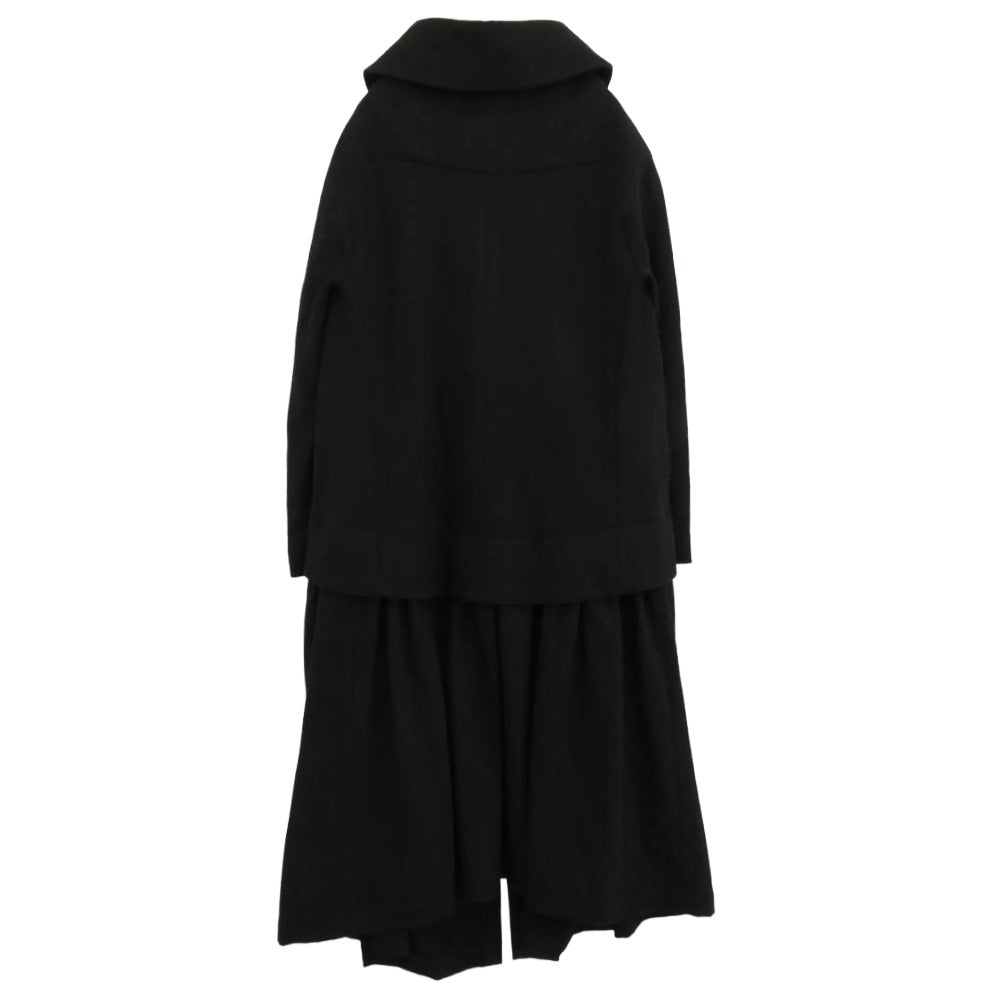 BLACK COMME des GARCONS ブラックコムデギャルソン 17AW 1T-J019 ウールフラノ ドッキング フリルギャザー コート ブラック系 S【中古】