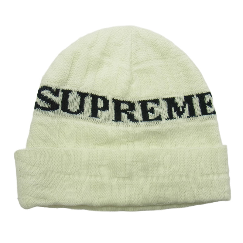 Supreme シュプリーム 14AW Jacquard Logo Beanie ジャガードロゴ ビーニー ニットキャップ 帽子 オフホワイト系【中古】