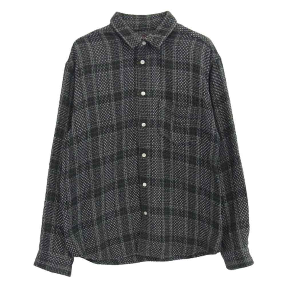 Supreme シュプリーム 23SS basket weave plaid shirt バスケット ウィーブ チェック 長袖シャツ モスグリーン系 M【中古】