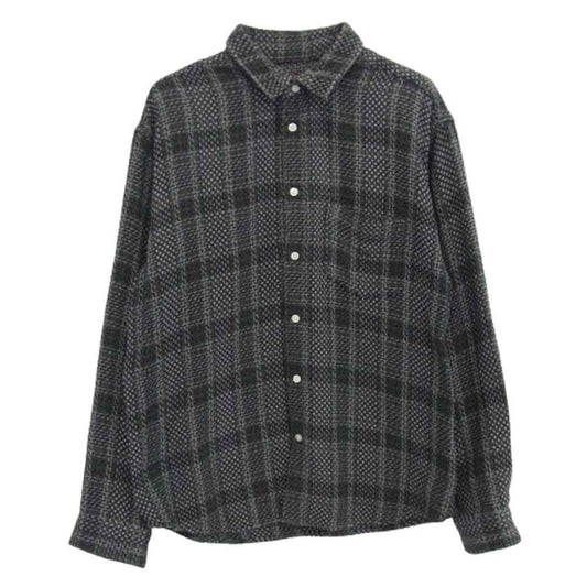 Supreme シュプリーム 23SS basket weave plaid shirt バスケット ウィーブ チェック 長袖シャツ モスグリーン系 M【中古】
