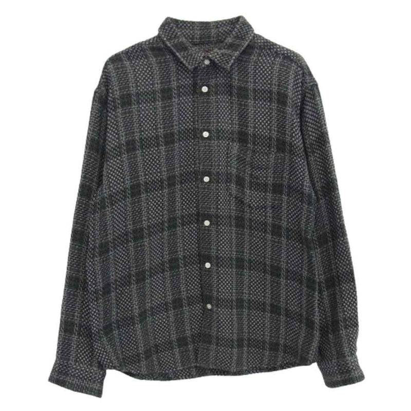 Supreme シュプリーム 23SS basket weave plaid shirt バスケット ウィーブ チェック 長袖シャツ モスグリーン系 M【中古】