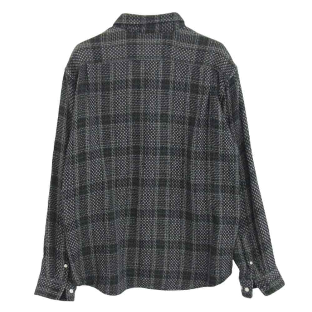 Supreme シュプリーム 23SS basket weave plaid shirt バスケット ウィーブ チェック 長袖シャツ モスグリーン系 M【中古】