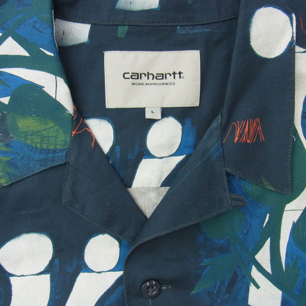 Carhartt カーハート I028797 S/S TOM KROL FLOWERS SHIRT トム・クロル フラワーズ オープンカラー コットンリヨセルサテン 半袖 シャツ ダークネイビー系 マルチカラー系 L【中古】