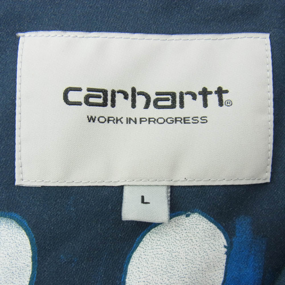 Carhartt カーハート I028797 S/S TOM KROL FLOWERS SHIRT トム・クロル フラワーズ オープンカラー コットンリヨセルサテン 半袖 シャツ ダークネイビー系 マルチカラー系 L【中古】
