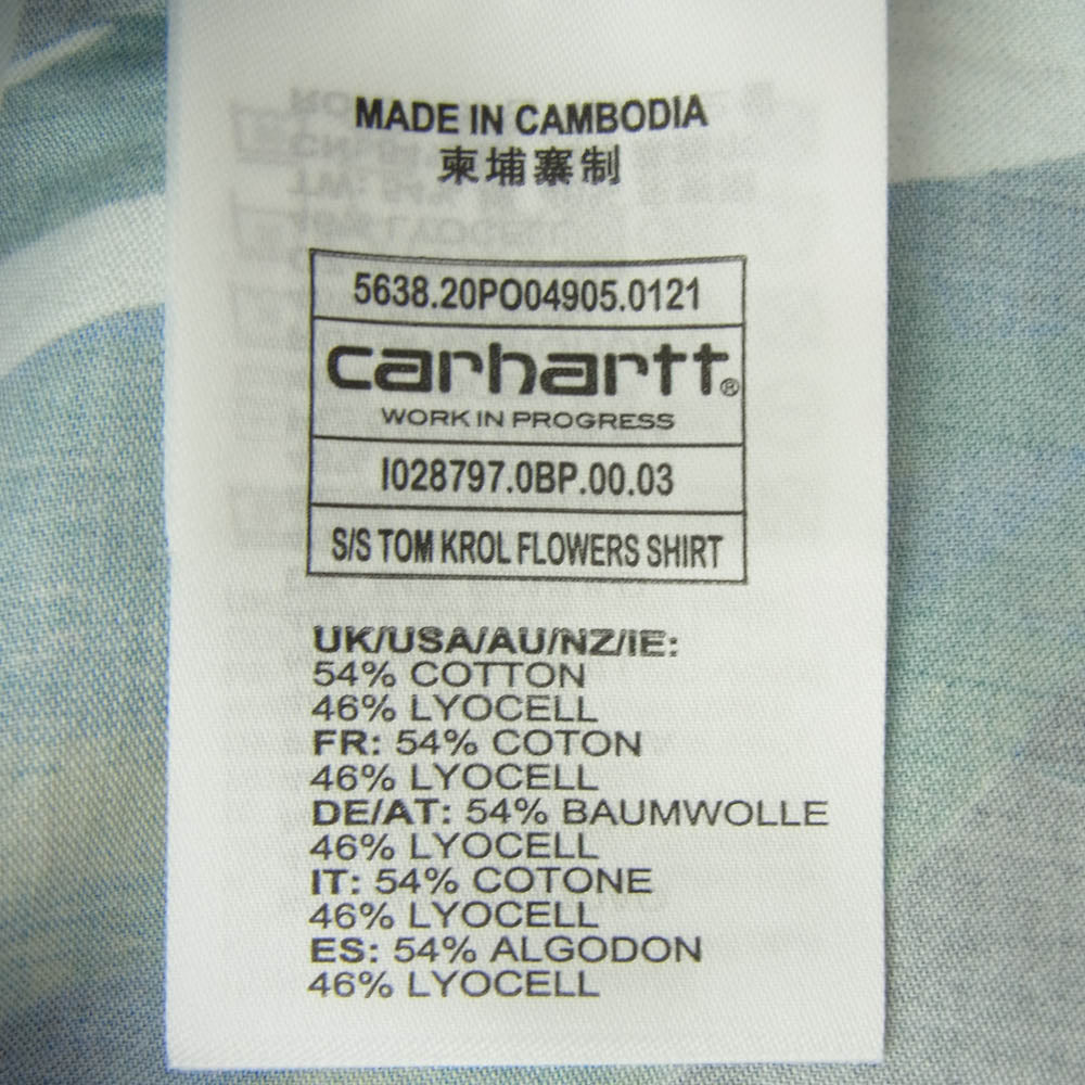 Carhartt カーハート I028797 S/S TOM KROL FLOWERS SHIRT トム・クロル フラワーズ オープンカラー コットンリヨセルサテン 半袖 シャツ ダークネイビー系 マルチカラー系 L【中古】