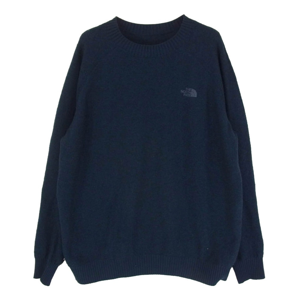 THE NORTH FACE ノースフェイス NT62296 Comfortive Wool Trainer コンフォーティブウール トレーナー ロゴ刺繍 ネイビー系 L【中古】