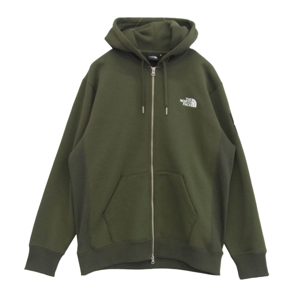 THE NORTH FACE ノースフェイス NT62349 SQUARE LOGO FULLZIP スクエアロゴ フルジップ スウェット フーディー 裏起毛 スウェットパーカー カーキ系 L【美品】【中古】