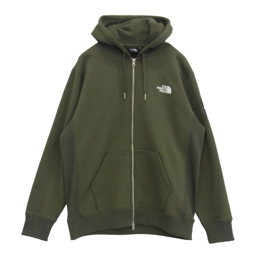 THE NORTH FACE ノースフェイス NT62349 SQUARE LOGO FULLZIP スクエアロゴ フルジップ スウェット フーディー 裏起毛 スウェットパーカー カーキ系 L【美品】【中古】