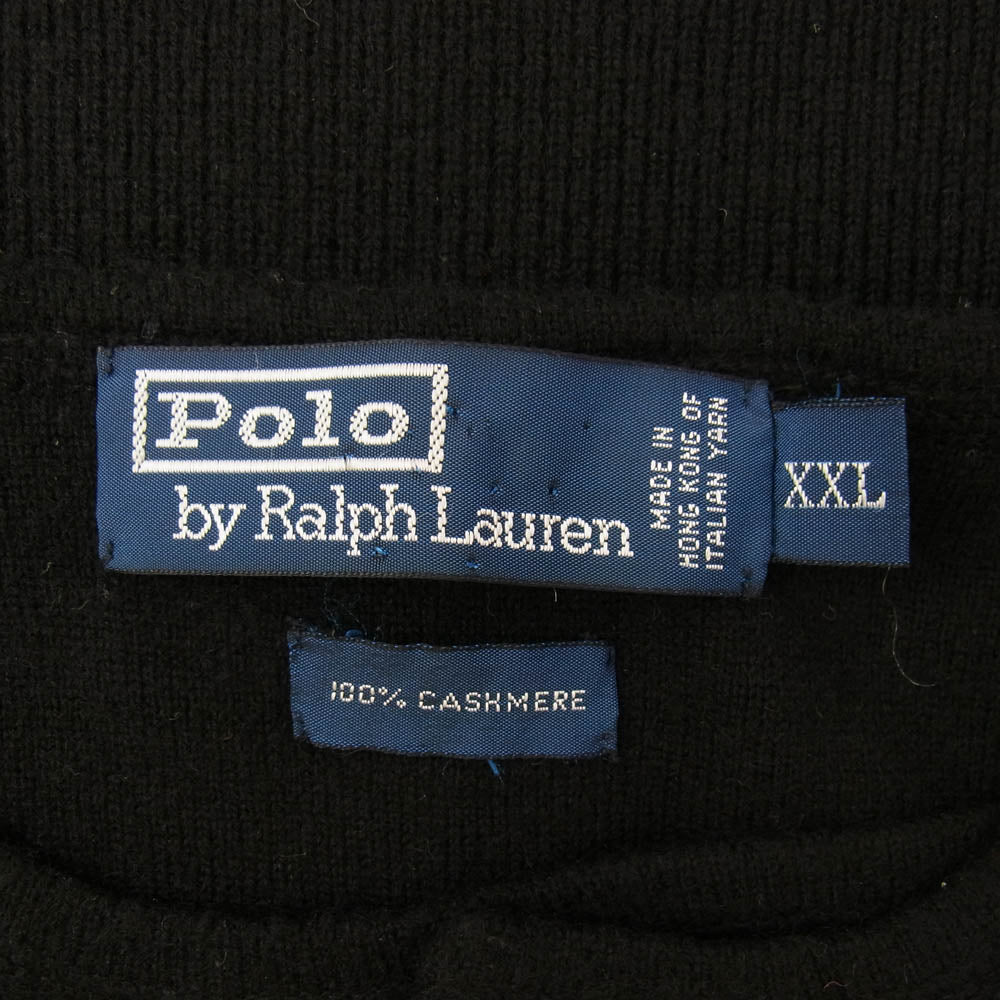 RALPH LAUREN ラルフローレン CASHMERE カシミア 100% ヘンリーネック ニット ブラック系 XXL【中古】