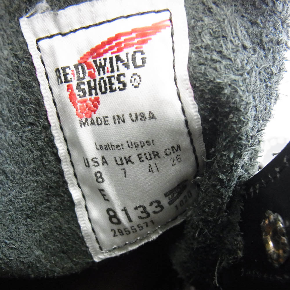 RED WING レッドウィング 8133 SUPERSOLE 6' MOC-TOE スーパーソール 6インチ モックトゥ ブーツ ブラック系 26cm【美品】【中古】