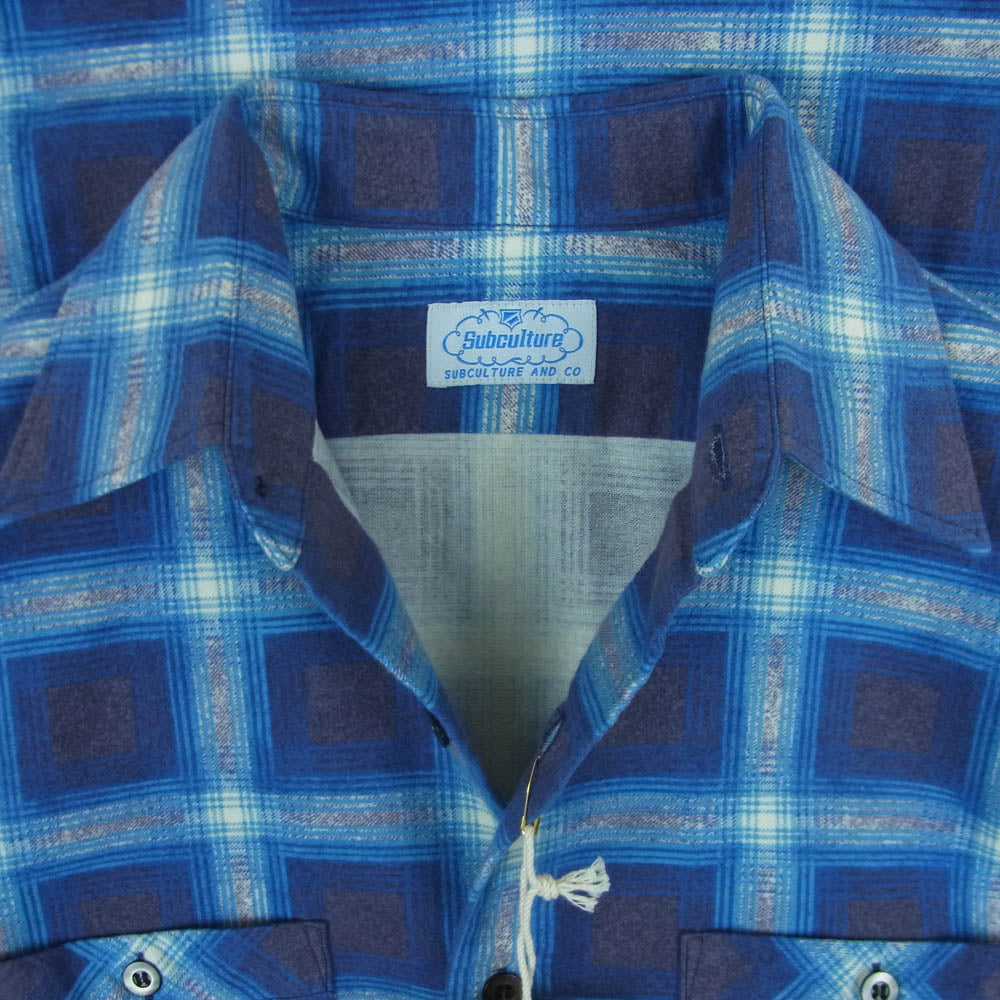 SUBCULTURE サブカルチャー 25AW SCTP-A2503 COTTON PRINT SHIRT コットン プリント シャツ オンブレチェック ネル 長袖 ブルー系 1【美品】【中古】