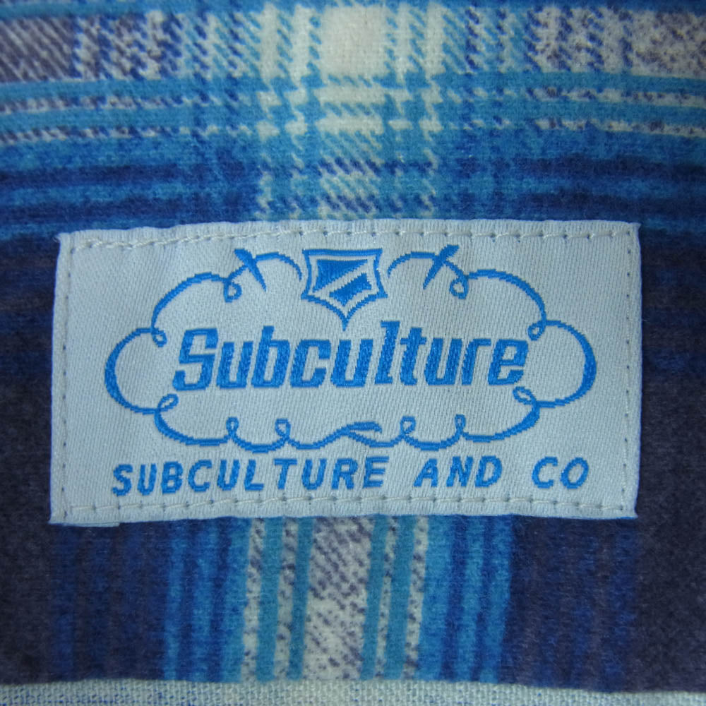SUBCULTURE サブカルチャー 25AW SCTP-A2503 COTTON PRINT SHIRT コットン プリント シャツ オンブレチェック ネル 長袖 ブルー系 1【美品】【中古】