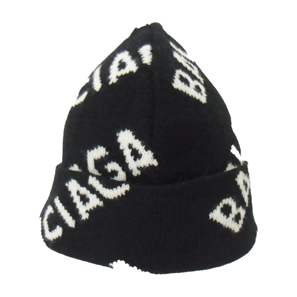 BALENCIAGA バレンシアガ 558950 T1471 Allover Logo Beanie ARCHETYPE SINCE2017 オールオーバー ロゴ総柄 ニットキャップ ビーニー 帽子 ブラック系 55/61【中古】