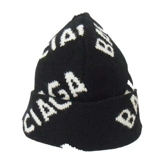 BALENCIAGA バレンシアガ 558950 T1471 Allover Logo Beanie ARCHETYPE SINCE2017 オールオーバー ロゴ総柄 ニットキャップ ビーニー 帽子 ブラック系 55/61【中古】