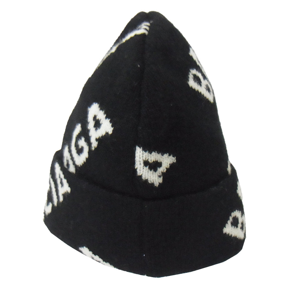 BALENCIAGA バレンシアガ 558950 T1471 Allover Logo Beanie ARCHETYPE SINCE2017 オールオーバー ロゴ総柄 ニットキャップ ビーニー 帽子 ブラック系 55/61【中古】