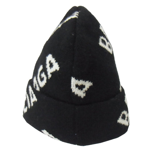 BALENCIAGA バレンシアガ 558950 T1471 Allover Logo Beanie ARCHETYPE SINCE2017 オールオーバー ロゴ総柄 ニットキャップ ビーニー 帽子 ブラック系 55/61【中古】