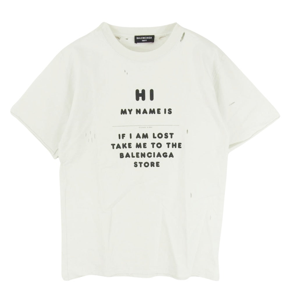 BALENCIAGA バレンシアガ 661705 TKVF1 Hi MY NAME IS デストロイ加工 ダメージ加工 半袖 Tシャツ カットソー ホワイト系 M【中古】