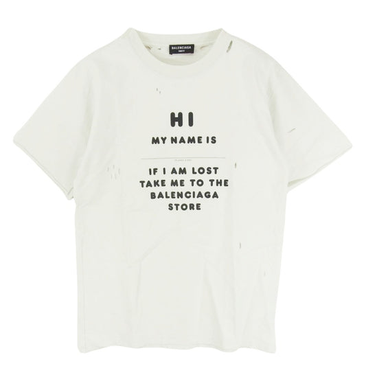 BALENCIAGA バレンシアガ 661705 TKVF1 Hi MY NAME IS デストロイ加工 ダメージ加工 半袖 Tシャツ カットソー ホワイト系 M【中古】