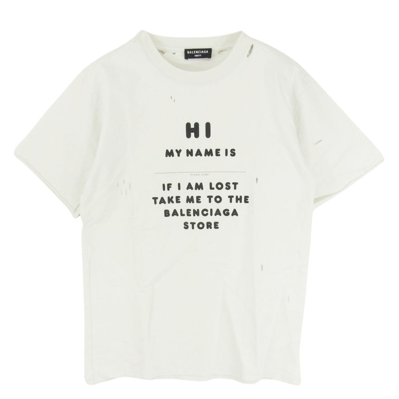 BALENCIAGA バレンシアガ 661705 TKVF1 Hi MY NAME IS デストロイ加工 ダメージ加工 半袖 Tシャツ カットソー ホワイト系 M【中古】