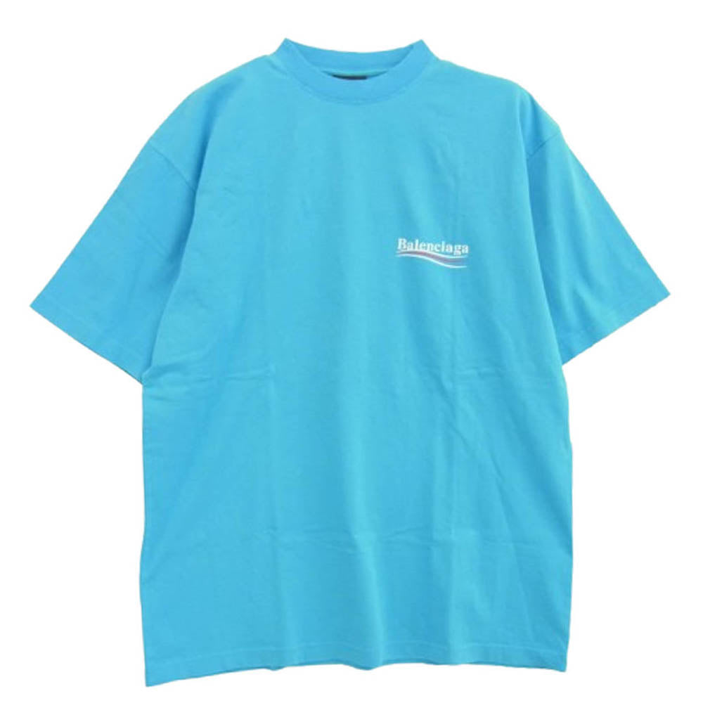 BALENCIAGA バレンシアガ 641675 TNVG5 Political Campaign Logo ダメージ加工 キャンペーンロゴ 半袖 Tシャツ カットソー ライトブルー系 XXS【中古】