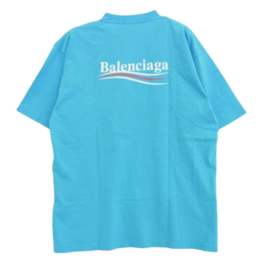 BALENCIAGA バレンシアガ 641675 TNVG5 Political Campaign Logo ダメージ加工 キャンペーンロゴ 半袖 Tシャツ カットソー ライトブルー系 XXS【中古】