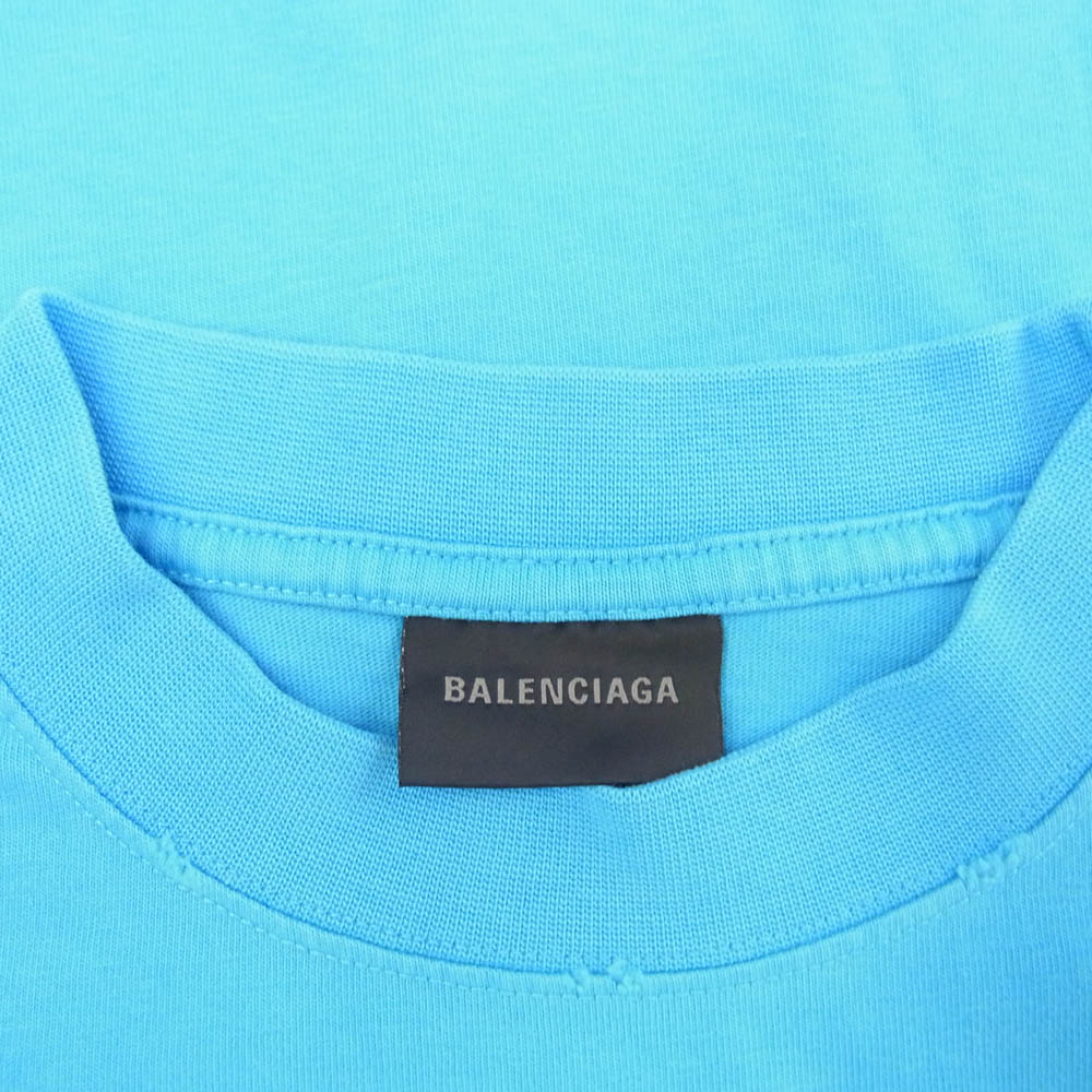 BALENCIAGA バレンシアガ 641675 TNVG5 Political Campaign Logo ダメージ加工 キャンペーンロゴ 半袖 Tシャツ カットソー ライトブルー系 XXS【中古】