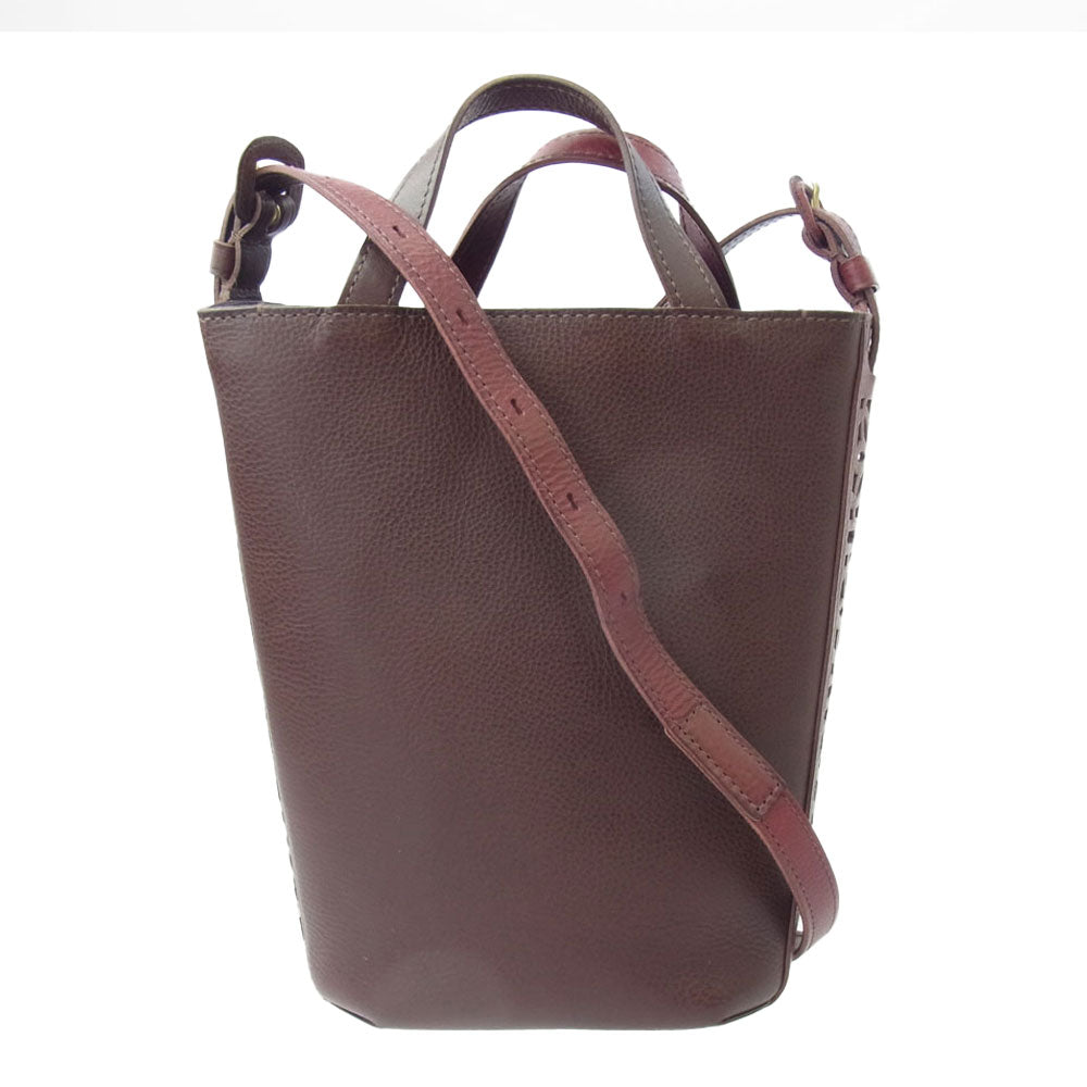 genten ゲンテン スペシャル カット ワーク レザー 2way ショルダー バッグ ワインレッド系 表記なし【美品】【中古】