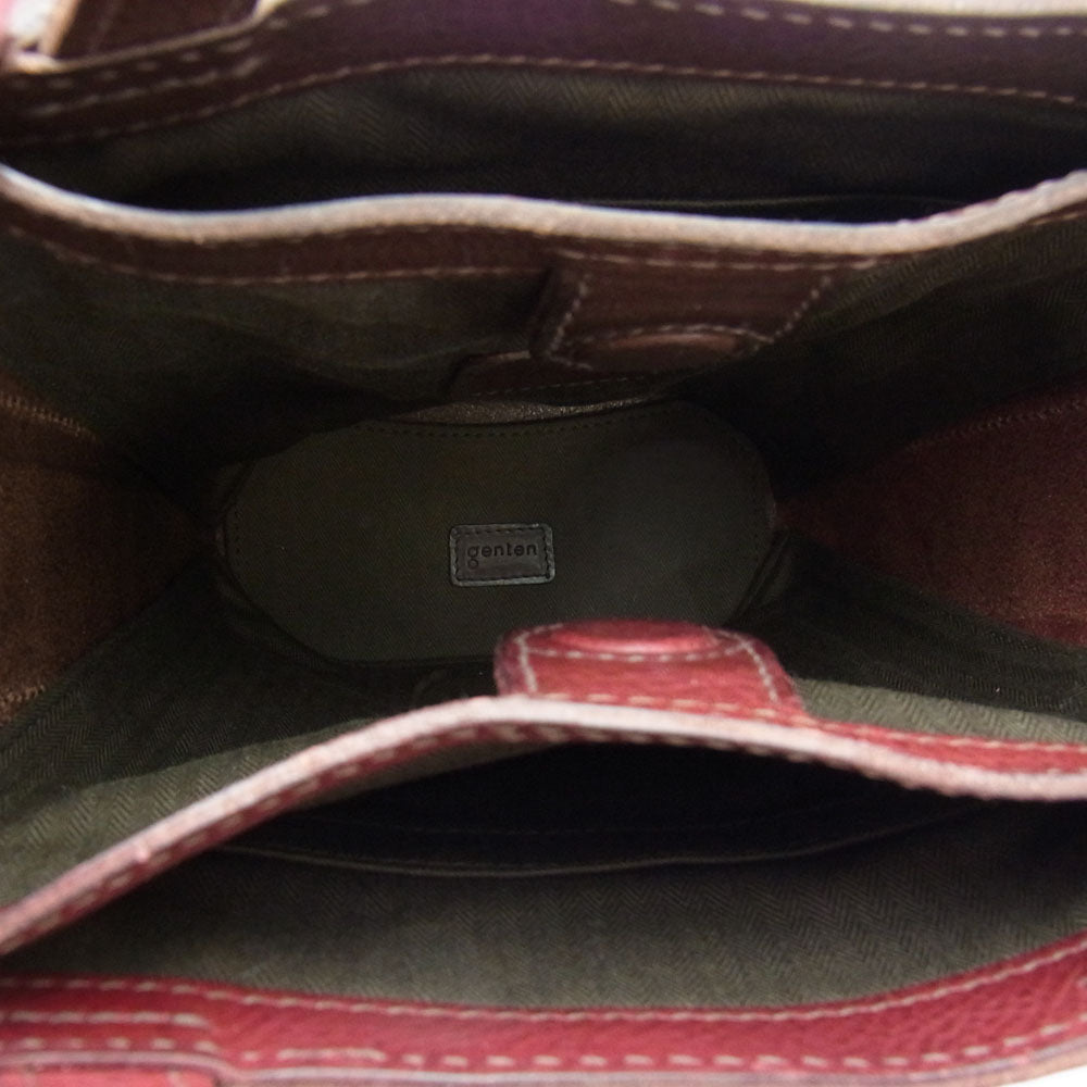 genten ゲンテン スペシャル カット ワーク レザー 2way ショルダー バッグ ワインレッド系 表記なし【美品】【中古】