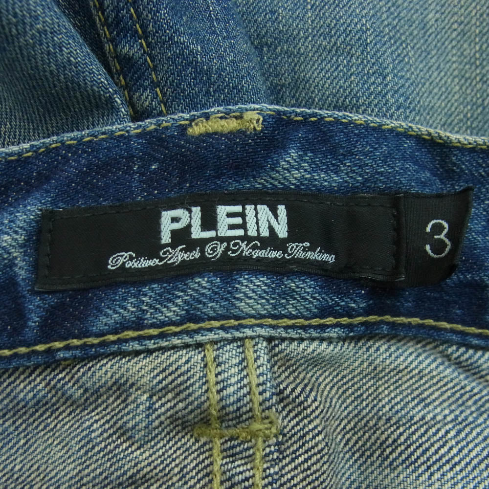 PLEIN プレーン D/V BANANA ダメージ リペア加工 デニム パンツ コットン 日本製 インディゴブルー系 3【中古】