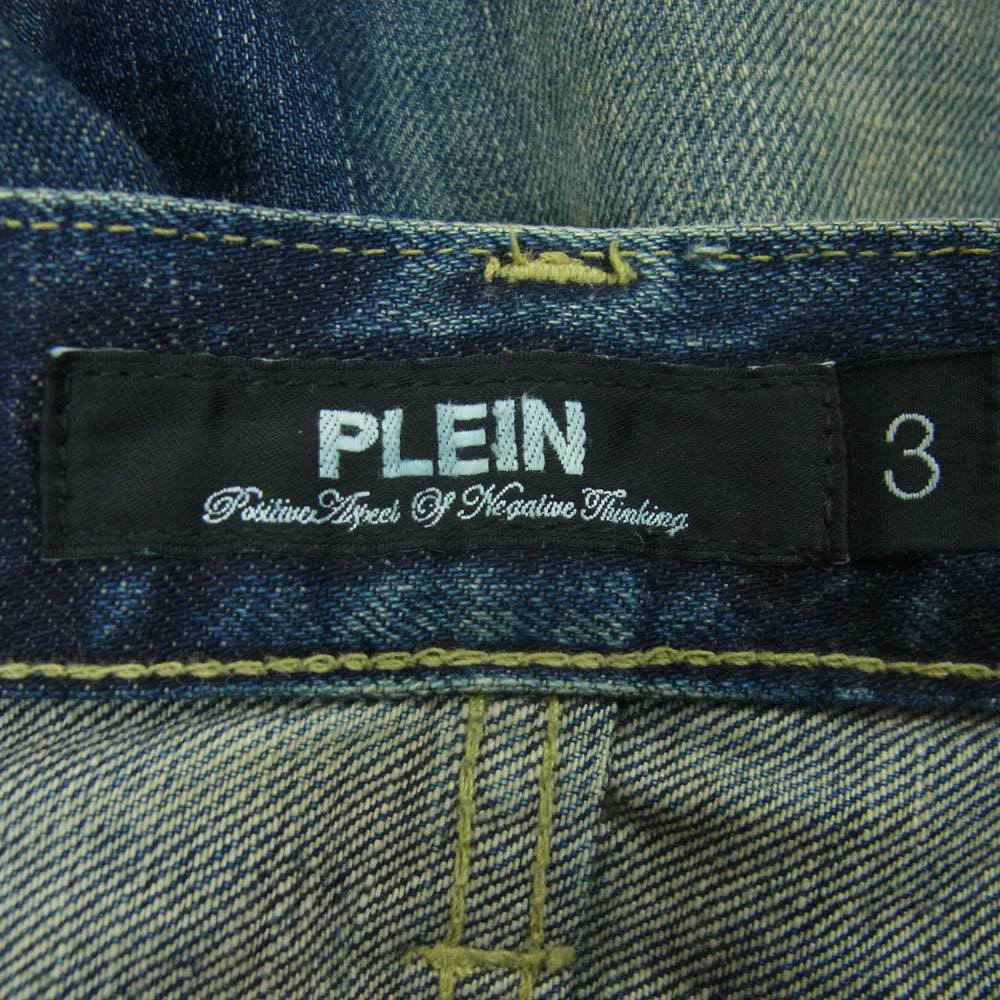 PLEIN プレーン B/V THIN ダメージ リペア加工 デニム パンツ コットン 日本製 インディゴブルー系 3【中古】