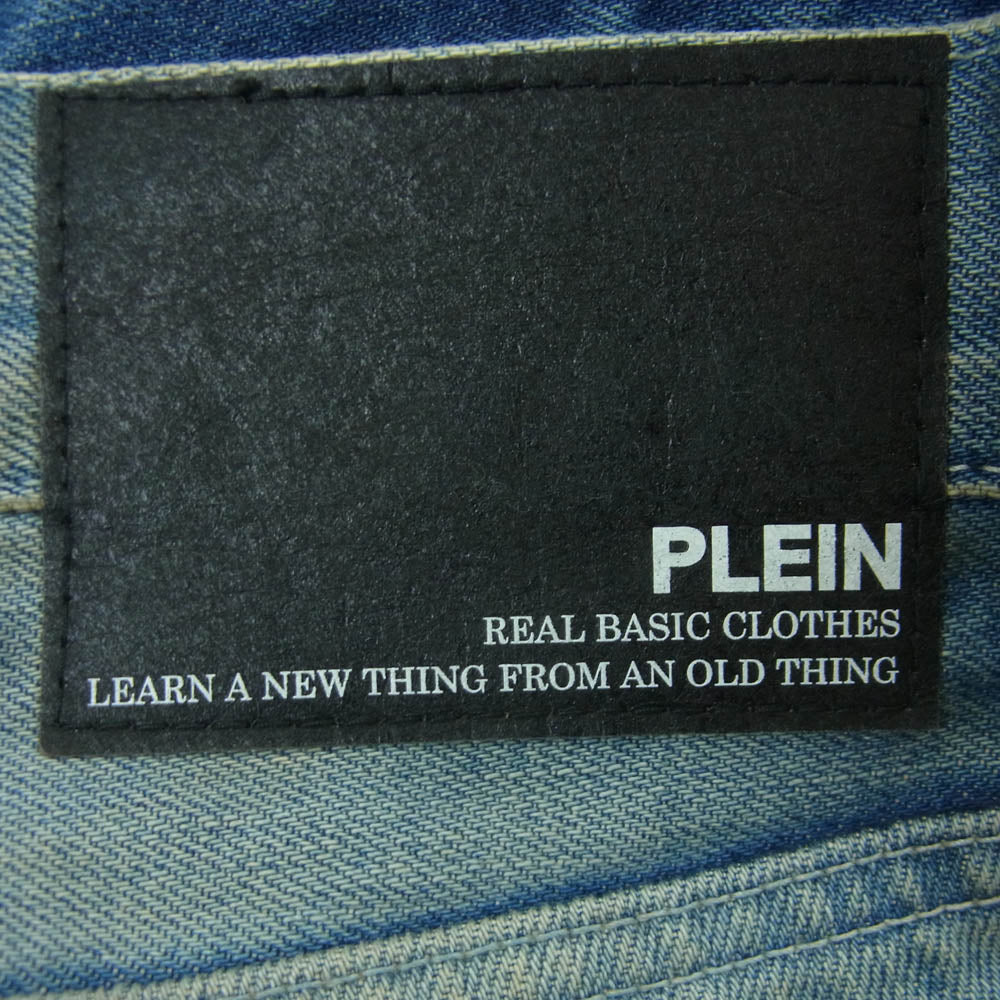 PLEIN プレーン B/V THIN NARD ダメージ リペア加工 デニム パンツ コットン 日本製 インディゴブルー系 2【中古】