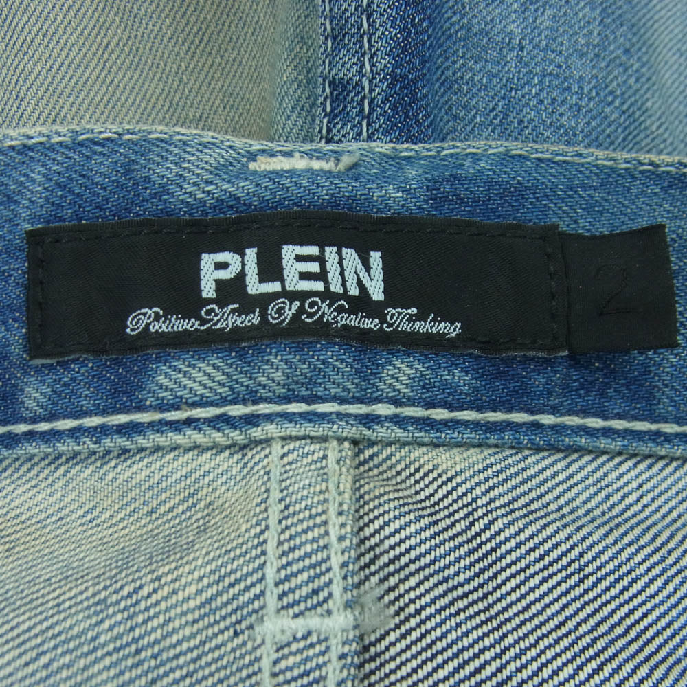 PLEIN プレーン B/V THIN NARD ダメージ リペア加工 デニム パンツ コットン 日本製 インディゴブルー系 2【中古】