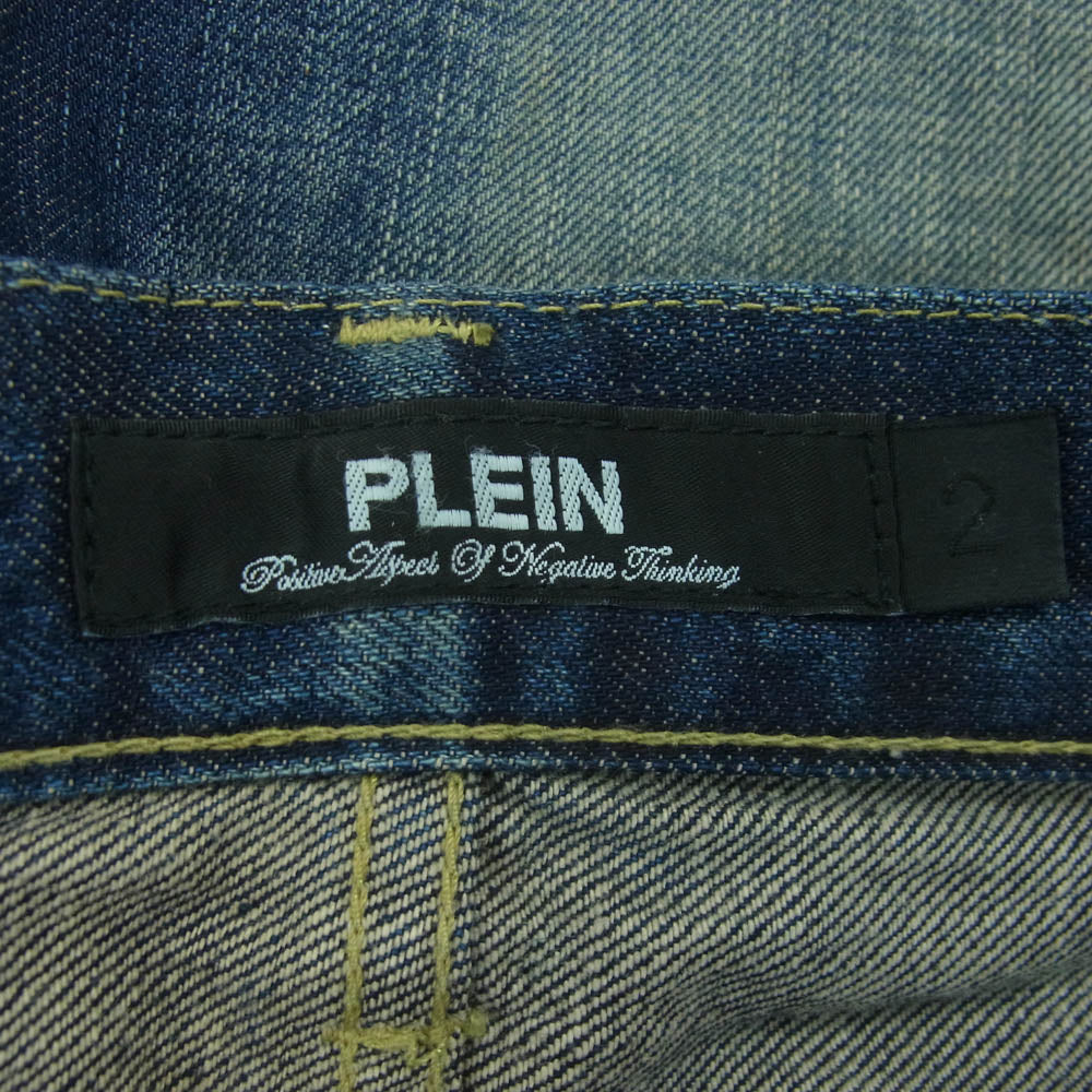 PLEIN プレーン B/V THIN ダメージ リペア加工 デニム パンツ コットン 日本製 インディゴブルー系 2【中古】