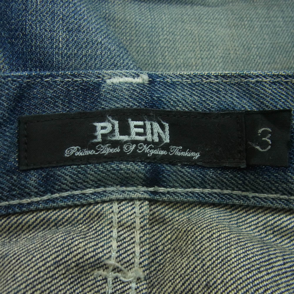 PLEIN プレーン B/V THIN NERD ダメージ リペア加工 デニム パンツ コットン 日本製 インディゴブルー系 3【中古】