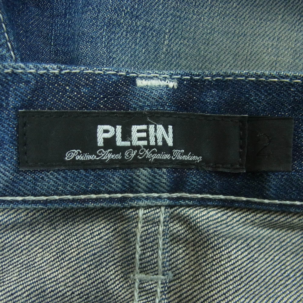 PLEIN プレーン B/V NARD ダメージ リペア加工 デニム パンツ コットン 日本製 インディゴブルー系 2【中古】