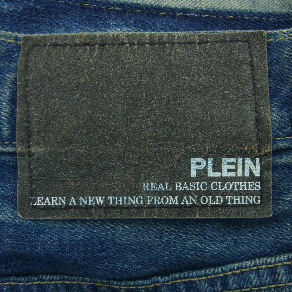 PLEIN プレーン ダメージ リペア加工 デニム パンツ コットン 日本製 インディゴブルー系 3【中古】