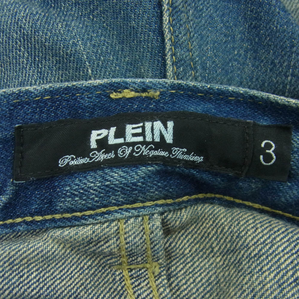 PLEIN プレーン ダメージ リペア加工 デニム パンツ コットン 日本製 インディゴブルー系 3【中古】