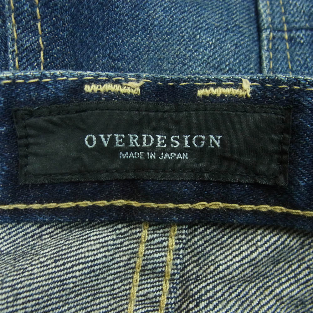 オーバーデザイン パッチワーク ボタンフライ ストレート デニム パンツ 日本製 インディゴブルー系 32【中古】