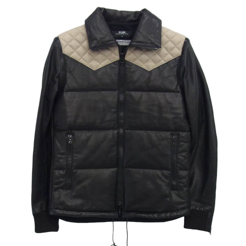 PLEIN プレーン PL09AW-JK08 ヨーク切替 レザー 中綿 ジャケット ベスト アーム着脱 ブラック系 2【中古】