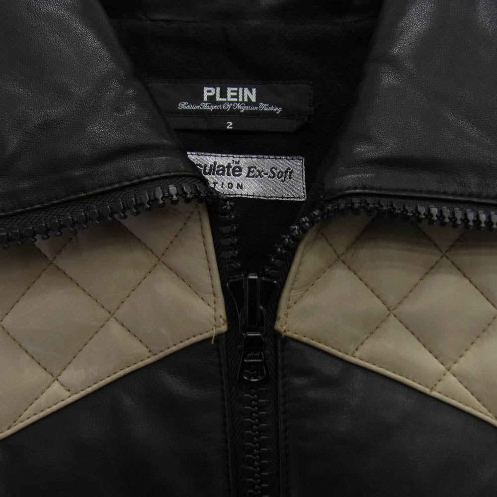 PLEIN プレーン PL09AW-JK08 ヨーク切替 レザー 中綿 ジャケット ベスト アーム着脱 ブラック系 2【中古】