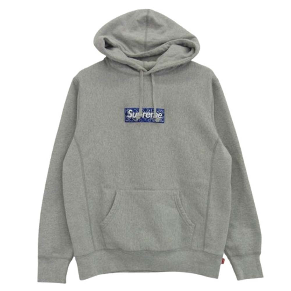 Supreme シュプリーム 19AW Bandana Box Logo Hooded Sweatshirt バンダナ ボックスロゴ フーデッド スウェットシャツ プルオーバー パーカー フーディー グレー系 M【中古】