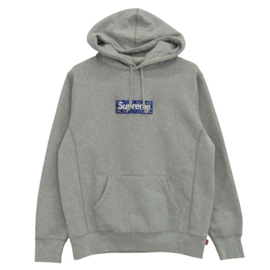 Supreme シュプリーム 19AW Bandana Box Logo Hooded Sweatshirt バンダナ ボックスロゴ フーデッド スウェットシャツ プルオーバー パーカー フーディー グレー系 M【中古】