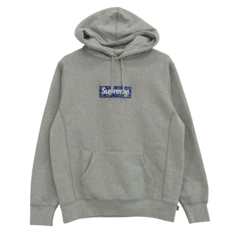 Supreme シュプリーム 19AW Bandana Box Logo Hooded Sweatshirt バンダナ ボックスロゴ フーデッド スウェットシャツ プルオーバー パーカー フーディー グレー系 M【中古】