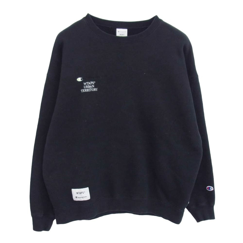 WTAPS ダブルタップス C8-X016 Champion チャンピオン ACADEMY CREW NECK アカデミー ロゴ刺繍 クルーネック スウェット トレーナー ブラック系 L【中古】