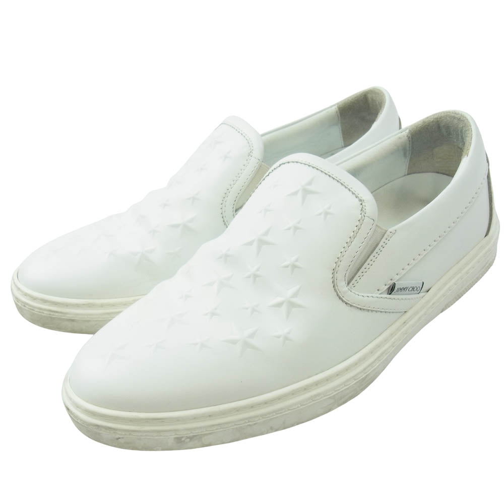 JIMMY CHOO ジミーチュウ エンボススター レザー スリッポン シューズ ホワイト系 40【中古】