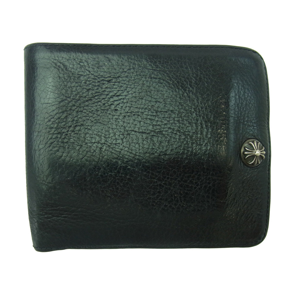 CHROME HEARTS クロムハーツ（原本無） 1SNAP 1スナップ クロスボール レザー ウォレット 二つ折り財布 ブラック系【中古】