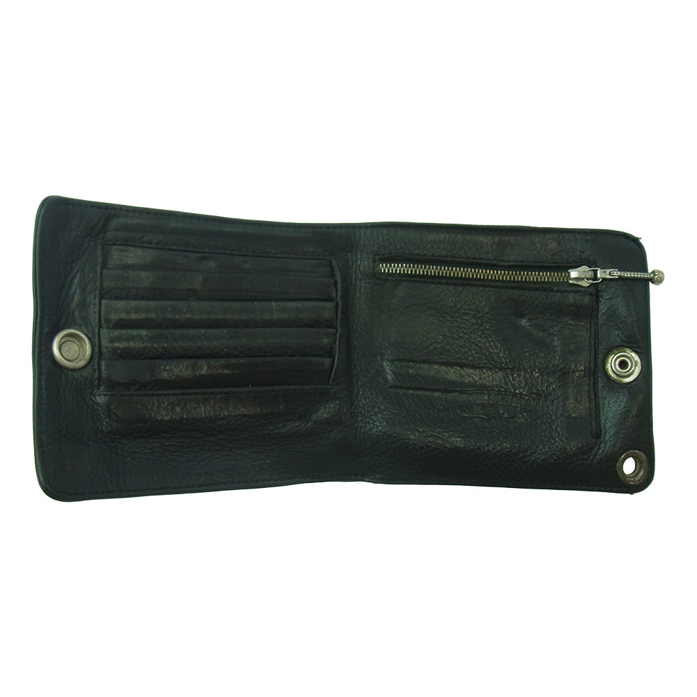 CHROME HEARTS クロムハーツ（原本無） 1SNAP 1スナップ クロスボール レザー ウォレット 二つ折り財布 ブラック系【中古】